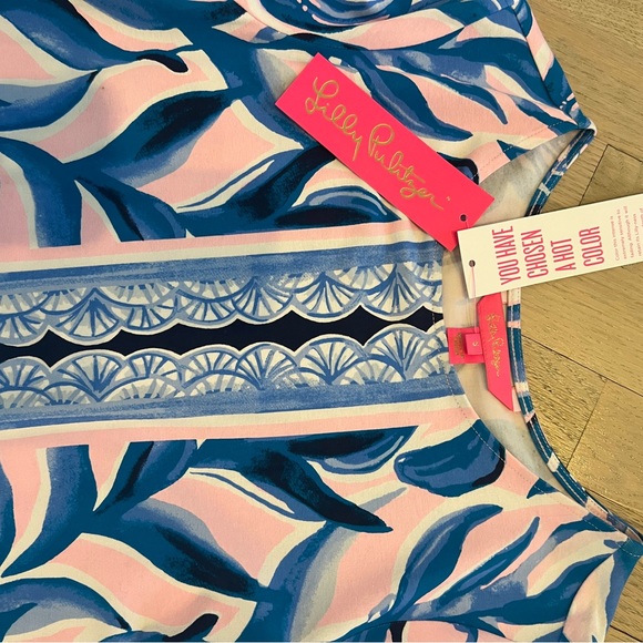 NWT Lilly Pulitzer Shift Dress Blue Palm Print with Bell Sleeves - Picture 5 of 11